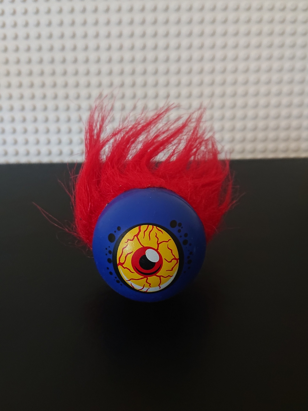 Scary Hairy Horror Eyeball - Dark Blue Bouncy Ball With Red Hair - Monster